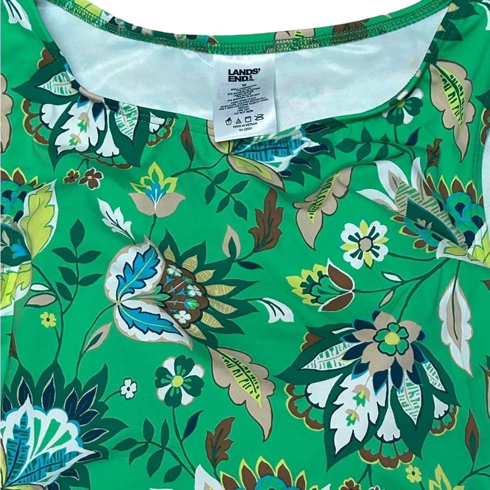 Lands End Size 12 Green Floral Tankini Bathing Top - Picture 2 of 4